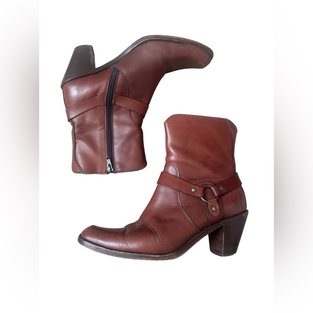 Frye Romy Ring harness Ankle Riding boots Brown Leather Western